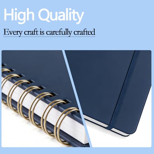 Dot Grid Journal Starter Kit, A5 Spiral Notebook with Stencil Ruler, Date & Color Stickers, Hardcover, 120gsm Thick Paper, Subtle Blue Dotted Pages for Planning, Study & Work - Blue - color: Blue