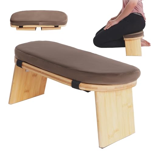 Foldable Meditation Stool with Cushion, Bamboo Yoga Bench with 5° Tilt, Ergonomic, Portable & Sturdy, Supports 397 lbs, Removable Velvet Cover, Seiza, Floor & Prayer Seat, Easy Clean (Coffee) - color: Coffee