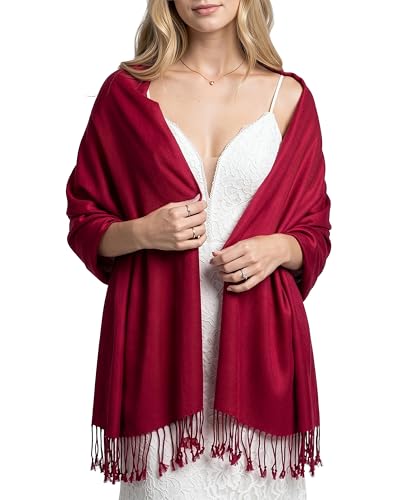 Achillea Lightweight Pashmina Scarf for Women – Soft Silky Shawl Wrap for Evening Dresses, Bridesmaids & Everyday Wear - color: Burgundy