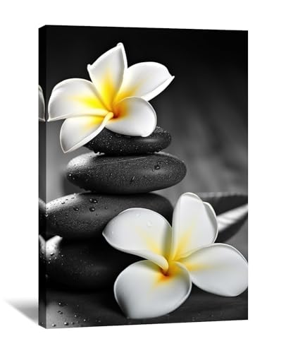 LYUNSHUO Zen Wall Art,Black and White Picture Canvas Print Spa Stone Painting Frangipani Flower Poster Minimalism Artwork for Spiritual Room Bathroom Living Room Office Home Decor(Art-5,12.00"x18.00") - color: E - Black and White, size: 18"L x 12"W