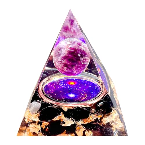 Orgone Pyramid Energy Generator,Natural Amethyst&Obsidian Orgonite Crystal Healing Pyramids for Reduce Stress Chakra Reiki Healing Meditation Attracts Lucky and Success,Wealth&Health(6cm) - color: Purple1