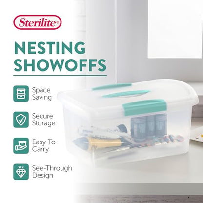 Sterilite Medium Nesting ShowOffs, Stackable Small Storage Bin with Latching Lid and Handle, Plastic Container to Organize Home, Clear, 24-Pack - size: Medium, style: 24 Pack