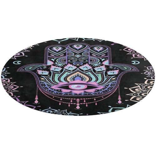 Hamsa Hand of Fatima Meditation Mandala Ultra Soft Non-Slip Area Rugs Indoor Coral Velvet Floor Mat Short Flannel Carpet for Living Room Bedroom Dining Room