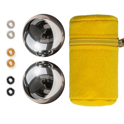 Baoding Balls 2.1 Inch - Pocket-Sized Stainless Steel Hand Exercise Balls, Stress Relief Massage Balls for Office, Travel & Commutes Without Bell Sound (Yellow, 2.1 Inch) - size: 2.1 Inch (without bell sound)
