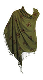 Indian Ethnic Yoga Red Om Block Print Long Scarf Prayer Shawl Stole SHANTI - color: Olive Green