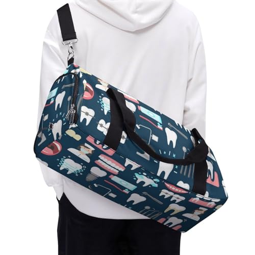 Teeth Dental Seamless Pattern Large Capacity Portable Fitness Bag, Easy to Carry - color: Teeth Dental Seamless Pattern