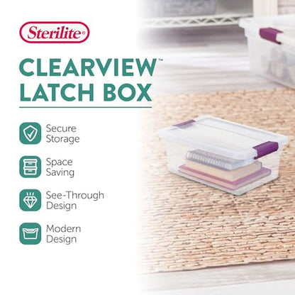 Sterilite 6 Qt ClearView Latch Storage Box Stackable Bin with Latching Lid, Plastic Container to Organize Shoes in Closet, Clear (24 Pack) - size: 24 Pack, style: 6 Quart