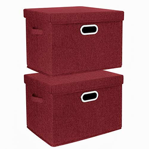 Collapsible Storage Bins With Lids, Large Fabric Storage Boxes - 2 Pack - Red Wine - color: Red Wine, size: 2-Pack Large