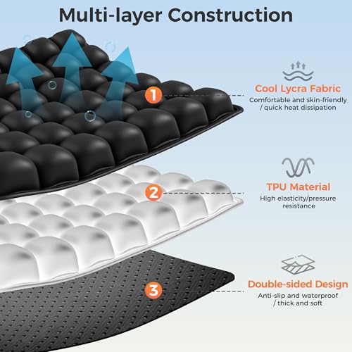 Upgrade Travel Cushion with No External Air Pump, Airplane Seat Cushion for Long Flights, Portable Wheelchair Cushions, Adjustable Air Cushion with Non-Skid Bottom Relief Discomfort in Coccyx