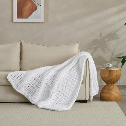 Soft Knitted Throw Blanket - 50x60 Inch Cozy & Lightweight All-Season Blanket, Wrinkle-Resistant Polyester for Couch, Bed, Sofa, Reading Nook (White) - color: White