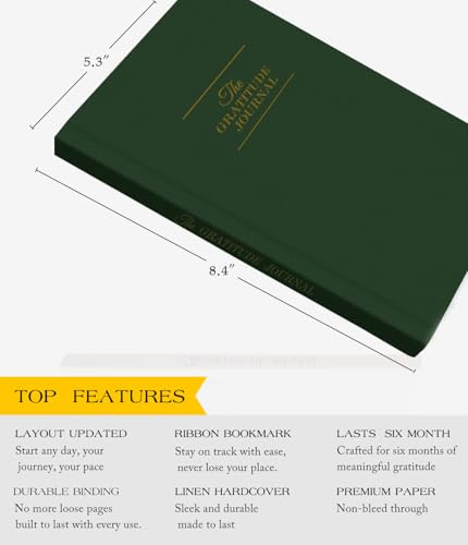 The Original Gratitude Journal with Inspiring Prompts & Quotes for Mindfulness, Reflection & Personal Growth - Daily Wellness Journal for Men & Women - Luxurious Earth Green Cover - color: Earth Green