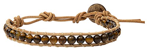 Infinityee888 Leather Bracelet Light Brown Wrap Beads Natural Stone Adjustable for Men Women Teen Yoga Handmade Bohemian Gypsy Boho - color: Brown