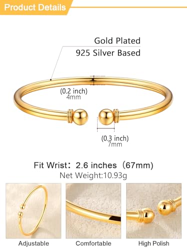 U7 Unisex Simple Cuff Bracelet 18K Real Gold Platinum Plated Fine Bracelets Fashion Jewelry Open Bangle Cuff Bracelets, Twisted or Heart Style - color: C.Simple Cuff-Gold Plated Sterling Silver