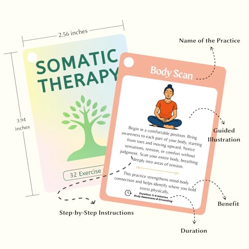 Somatic Therapy Cards for Nervous System Regulation – Self-Care & Coping Skills Exercise for Mental Health Therapists, Mindfulness & Anxiety Relief Tools, Ideal Mental Health Gifts & Therapy Games