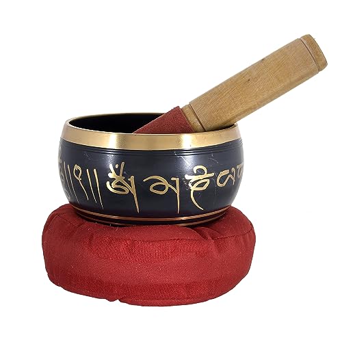 RAJRANG Tibetan Singing Bowl Set - Meditation Crystal Sound Bowl Hand Percussion Sound Effects Handcrafted for Healing and Mindfulness D-4" x H-7"