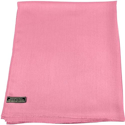 CJ Apparel Solid Color Fringe Design Fringe Shawl Scarf Wrap Stole Throw Head Wrap Pashmina Gift Hand Made in Nepal New - color: Rose Pink Fc1110
