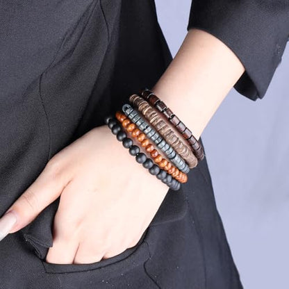 MILAKOO Mens Beaded Bracelets Tribal Wooden Elastic Adjustable Prayer Beads Wrap Cuff for Women - color: A: 6pcs