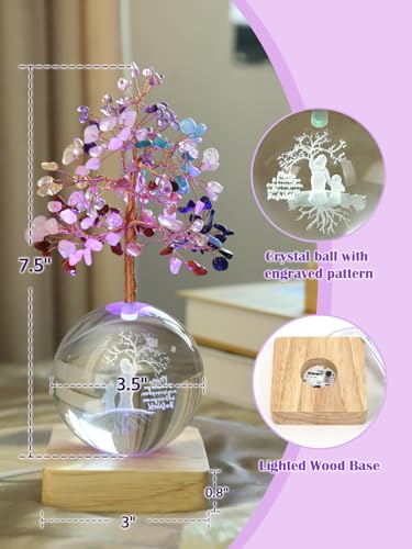 Crystal Tree of Life, 7 Chakra Healing Tree with Multicolor Night Light Crystal Ball for Meditation Relaxation, Spiritual Gift for Women, Mother (3D Mom & Kid Figurines) - color: Mon Kid