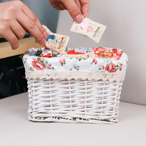 KINGWILLOW Woven Rectangular Wicker Storage Basket,Small Organizer Box - color: White-Wicker