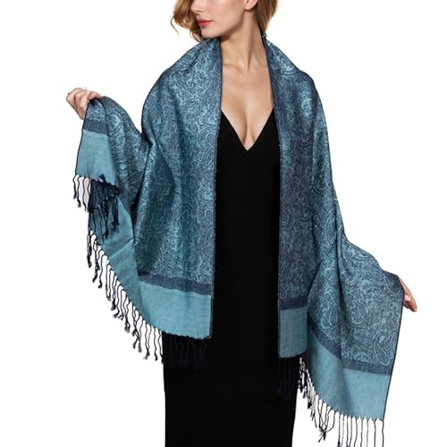MUQU Women Pashmina Shawls and Wraps Scarf Soft Silky Reversible Paisley Scarves Shawl for Women - color: Blue-c