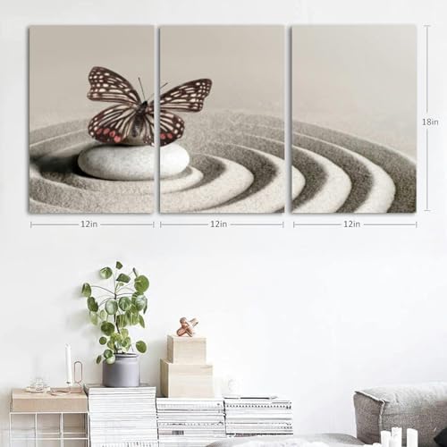 Japanese zen garden meditation stone concentration and relaxation sand 3 Piece Canvas Wall Art for Living Room Bedroom Office Framed Prints Pictures Painting Wall Decor Artwork for Walls Set of 3