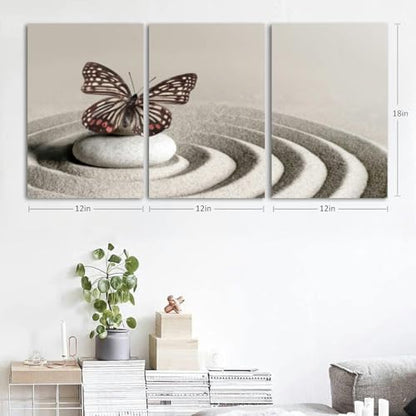 Japanese zen garden meditation stone concentration and relaxation sand 3 Piece Canvas Wall Art for Living Room Bedroom Office Framed Prints Pictures Painting Wall Decor Artwork for Walls Set of 3