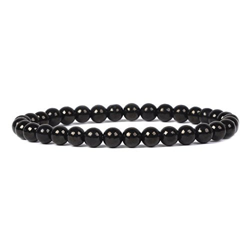 Justinstones Gem Semi Precious Gemstone 6mm Round Beads Stretch Bracelet 6.5 Inch Unisex - color: Jet lignite