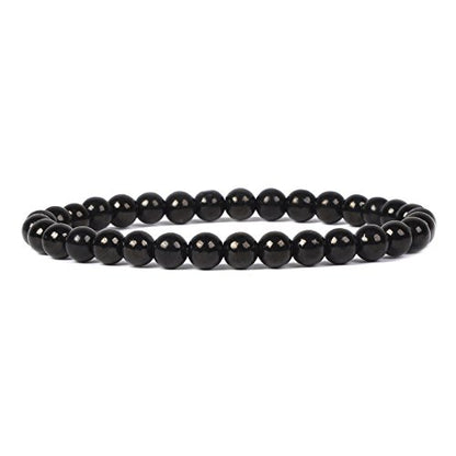 Justinstones Gem Semi Precious Gemstone 6mm Round Beads Stretch Bracelet 6.5 Inch Unisex - color: Jet lignite