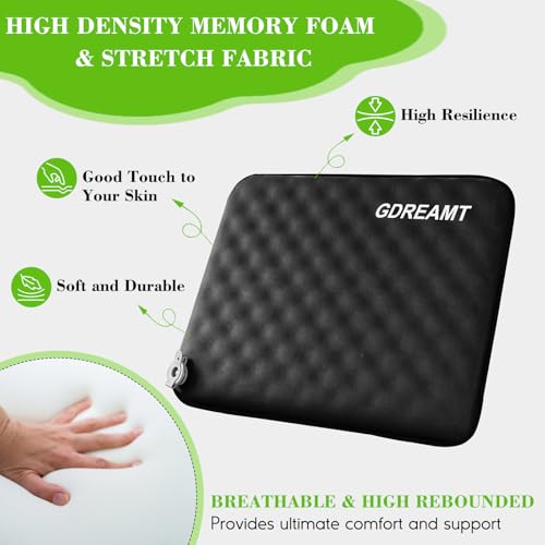 Inflatable Seat Cushion, Self-Inflating Memory Foam Stadium Seats Cushion Portable Camping Air-Foam Sitting Pad for Travel Airplane Car Bleachers Backpacking Office, Lightweight & Compact - color: Black