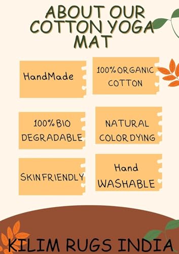 Generic Handcrafted Hand Woven Natural Organic Cotton Mat Blue Stylish Modern Carpet for Adults & Seniors Meditation Yoga Fitness and Prayer Use