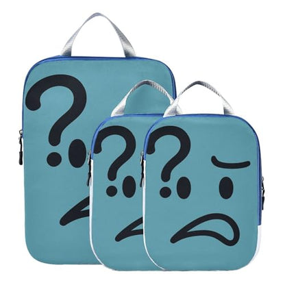 Waterproof 3 Set Travel Packing Cubes For Suitcases Polyester Folding Closet Organizer, Question Mark Confused Look (3 Set) - color: Question Mark Confused Look