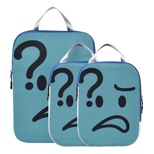 Waterproof 3 Set Travel Packing Cubes For Suitcases Polyester Folding Closet Organizer, Question Mark Confused Look (3 Set) - color: Question Mark Confused Look