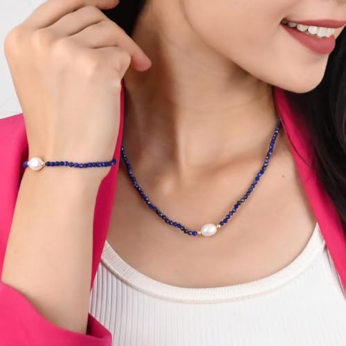 Gempires Handmade Beaded Crystal Bracelets with Freshwater Pearl Gemstone Jewelry Hypoallergenic 7.5 Inch Gold Plated Everyday Wear Bracelet Gifts