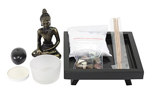 Zen Garden Tabletop Thai Buddha with Sand Rock Candle Holder Incense Burner Gift & Home Decor G16225