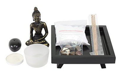 Zen Garden Tabletop Thai Buddha with Sand Rock Candle Holder Incense Burner Gift & Home Decor G16225