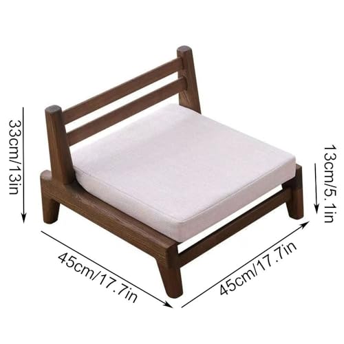 Solid Wood Meditation Chair with Low-Profile Legs, Floor Chair with Back Support, Upholstered Meditation Bench, Floor Seat for Living Room, Office, Balcony(Natural)