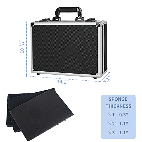 14 Inch Hard Shell Carrying Case Ideal for Wireless Mic System Storage & Camera Gear Transportation, Aluminum Alloy Sturdy Build, Customizable Pre-Diced Foam, Black