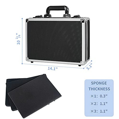 14 Inch Hard Shell Carrying Case Ideal for Wireless Mic System Storage & Camera Gear Transportation, Aluminum Alloy Sturdy Build, Customizable Pre-Diced Foam, Black
