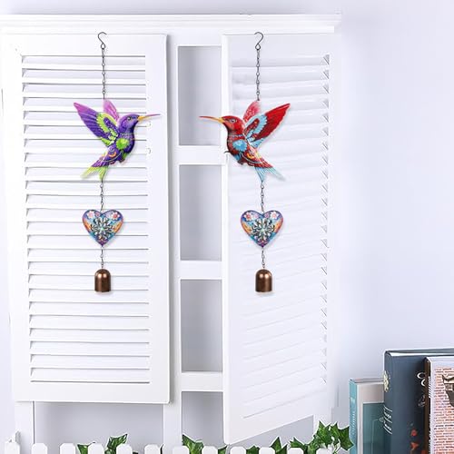 Metal Hummingbird Hanging Decor, Bird Wind Chime Bell Hanging Decor for Outdoor Garden Yard Doors Walls Living Rooms Bedrooms, 2 Pack (Bird-b-Heart) - style: bird-b-heart