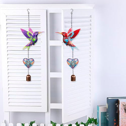 Metal Hummingbird Hanging Decor, Bird Wind Chime Bell Hanging Decor for Outdoor Garden Yard Doors Walls Living Rooms Bedrooms, 2 Pack (Bird-b-Heart) - style: bird-b-heart
