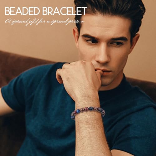 Natural Stretch Jade Bracelet for Women Men 10MM Bead 6.7 Inch to 7.5 inch Healing Crystal Energy Gemstone Bracelet for Women Men Gift - color: brown blue