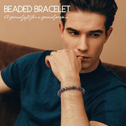 Natural Stretch Jade Bracelet for Women Men 10MM Bead 6.7 Inch to 7.5 inch Healing Crystal Energy Gemstone Bracelet for Women Men Gift - color: brown blue