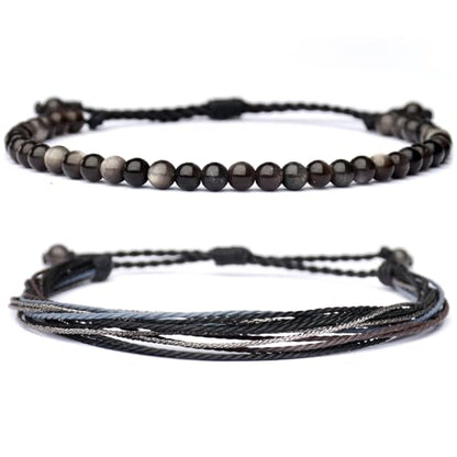 Mezcla Vida Natural Stone Beaded Bracelets for Men Women Unisex Adjustable Waterproof Rope Bracelets Set Valentine's Day Birthday Gifts for Boyfriend Husband Him