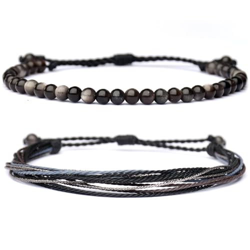 Mezcla Vida Natural Stone Beaded Bracelets for Men Women Unisex Adjustable Waterproof Rope Bracelets Set Valentine's Day Birthday Gifts for Boyfriend Husband Him