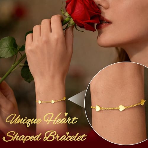 3mm Diamond Classic Tennis Bracelet for Women Dainty, Gold Jesus Cross Bracelets Trendy, 14K Gold Plated Heart/Evil Eye/Pearl/Starfish & Seashell Charm Bracelets for Women Bulk - style: 5 Heart-Gold
