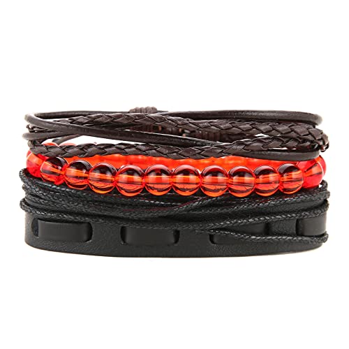 HZMAN Wrap Bracelets Men Women, Hemp Cords Wood Beads Ethnic Tribal Bracelets, Leather Wristbands - style: Red Onyx Stone