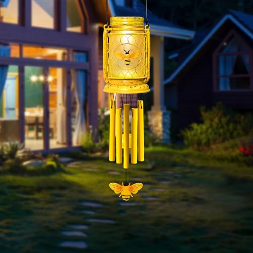 1 Pack Solar Bee Wind Chimes for Outside, Mother' s Day Gifts for Mom Women Grandma, Solar Mason Jar Wind Chime Light Unique Hanging Wind Chimes Outdoor, IP65 Waterproof for Yard Garden Terrace - size: 1 pack-bee jar wind chime