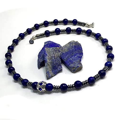 Healing Stress Anxiety Meditation Grounding Energy Gemstone Necklace Series - color: Healing Gemstone Necklace Series-Natural Lapis Lazuli -8 mm 18 inch- Stone