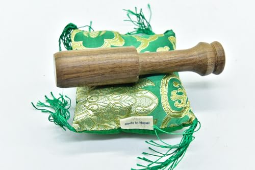 3.75" Tibetan Meditation Yoga Singing Bowl Green Set with free Wooden Mallet and Silk Cushion from Nepal, Singing bowls. (Green) - color: Green