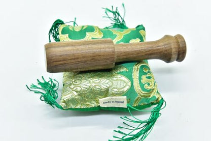 3.75" Tibetan Meditation Yoga Singing Bowl Green Set with free Wooden Mallet and Silk Cushion from Nepal, Singing bowls. (Green) - color: Green